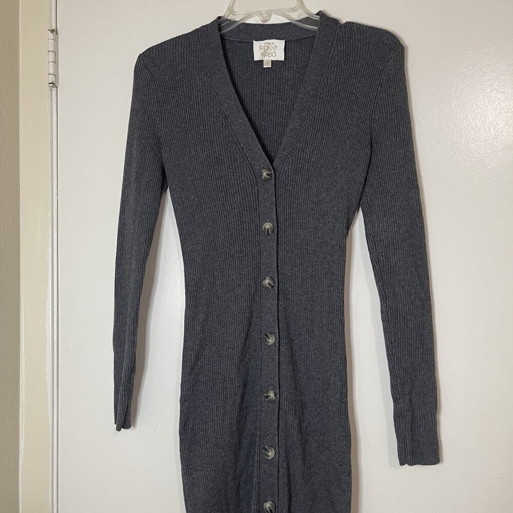 Torn by Ronny Kobo Vianne Ribbed Knit Maxi Sweater Dress Gray Button Front XS - Picture 3 of 7